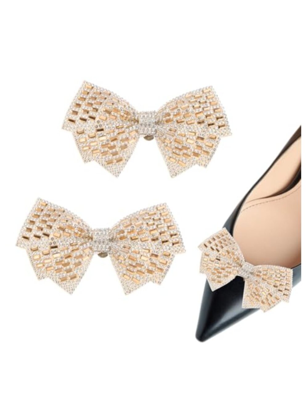 Rhinestone Bow Shoe Clips Zinc Alloy Detachable 2 Pc